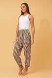 CKM Abstract Print Boho Harem Pants Beige & White