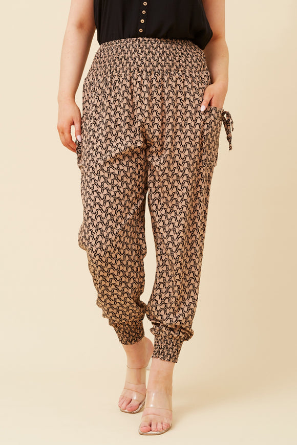 CKM Abstract Print Boho Harem Pants Beige