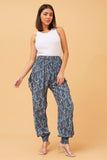 CKM Abstract Print Swirl Boho Harem Pants Multi Navy