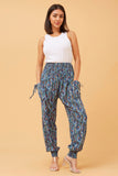 CKM Abstract Print Swirl Boho Harem Pants Multi Navy