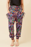 CKM Abstract Print Boho Harem Pants Black & Purple