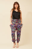 CKM Abstract Print Boho Harem Pants Black & Purple