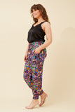 CKM Abstract Print Boho Harem Pants Black & Purple