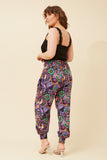 CKM Abstract Print Boho Harem Pants Black & Purple