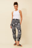 CKM Animal Print Boho Harem Pants Black