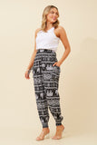 CKM Animal Print Boho Harem Pants Black