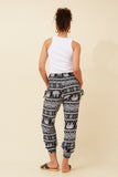 CKM Animal Print Boho Harem Pants Black