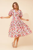 CKM Anushka Floral Midi Dress Multi Pink