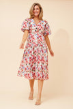 CKM Anushka Floral Midi Dress Multi Pink