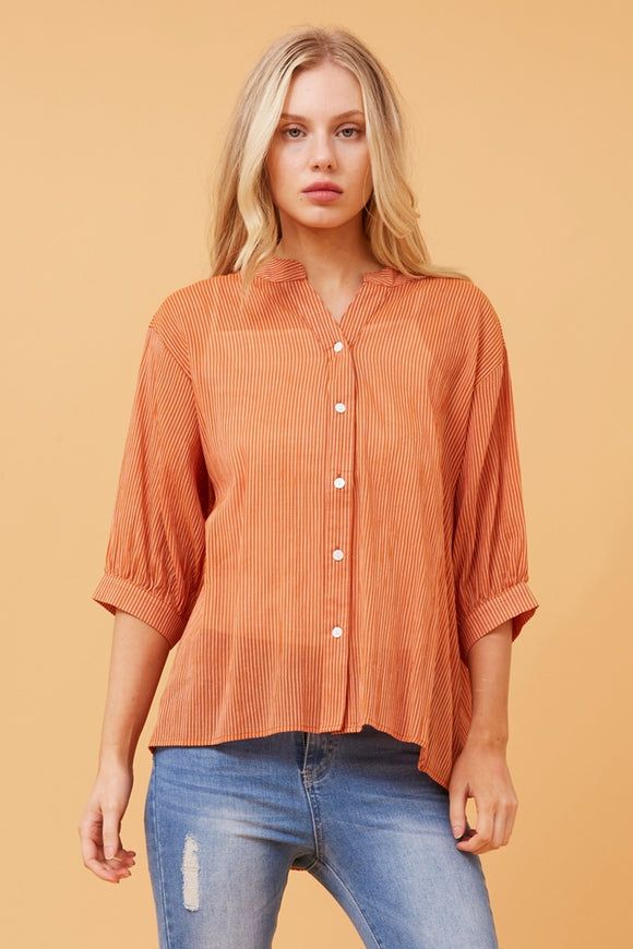 CKM Belina Stripe Button Up Wmns Shirt Orange