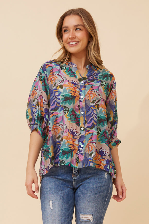 CKM Belina Tropical Print Shirt Multi Green