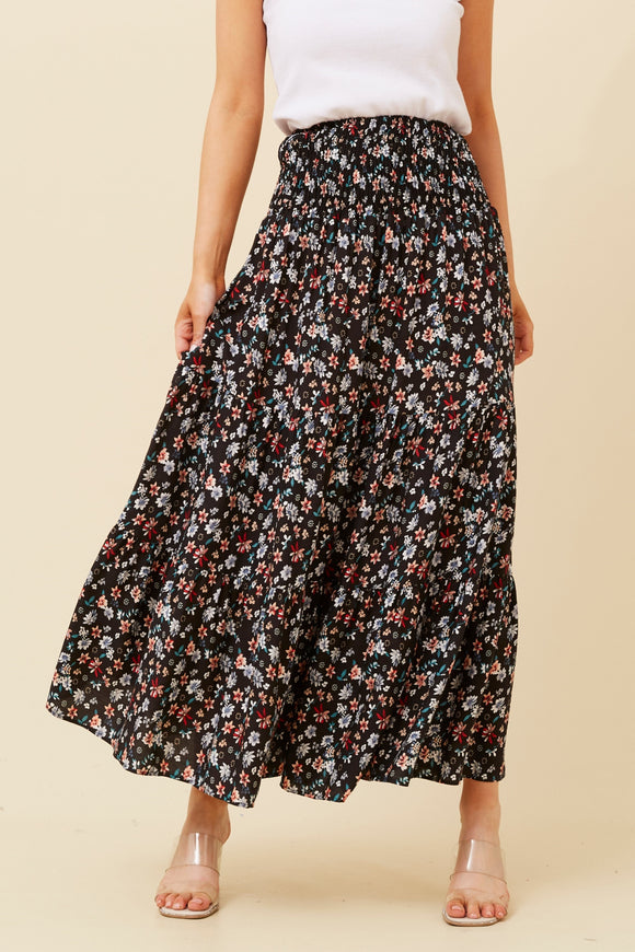 CKM Bettina Floral Wmns Maxi Skirt Black