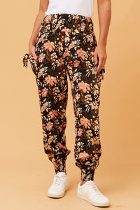 CKM Botanical Print Boho Harem Pants Black