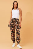 CKM Botanical Print Boho Harem Pants Black