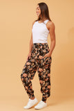 CKM Botanical Print Boho Harem Pants Black