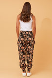 CKM Botanical Print Boho Harem Pants Black