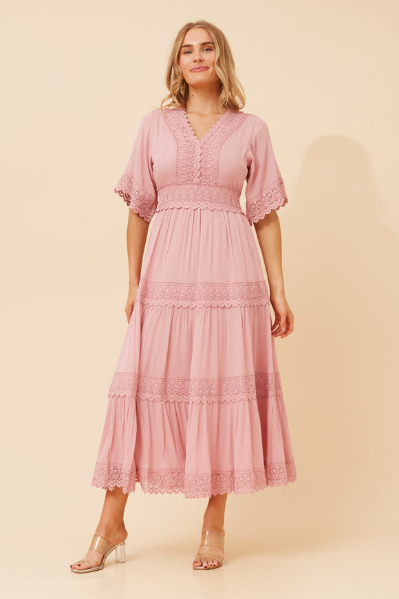 CKM Byron Lace Trim Maxi Dress Rosewater
