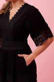 CKM Byron Lace Trim Wmns Maxi Dress Black