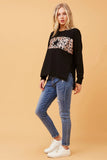 CKM Star Animal Print Panel Sweater Black