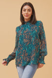 CKM - Deanna Abstract Print Blouse Teal