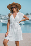 Cupshe Lace V Neck Mini Cover Up Dress White