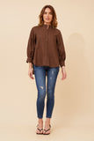 CKM Gayel Solid Linen Blend Blouse Chocolate
