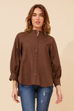 CKM Gayel Solid Linen Blend Blouse Chocolate