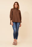CKM Gayel Solid Linen Blend Blouse Chocolate