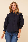CKM Gayel Solid Linen Blend Blouse Navy