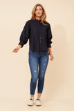 CKM Gayel Solid Linen Blend Blouse Navy
