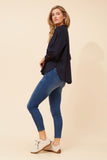 CKM Gayel Solid Linen Blend Blouse Navy