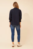 CKM Gayel Solid Linen Blend Blouse Navy