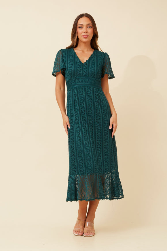 CKM Godiva Lace Midi Dress Emerald