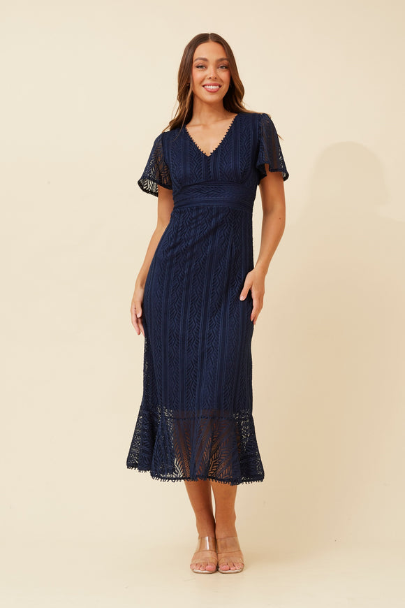 CKM Godiva Lace Midi Dress Navy