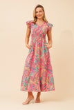 CKM Inira Paisley Print Maxi Dress Multi Pink