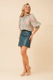 CKM Floral Print Blouse w Lace Trim Detail Avocado