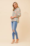 CKM Floral Print Blouse w Lace Trim Detail Avocado