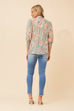 CKM Floral Print Blouse w Lace Trim Detail Avocado