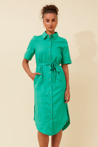 CKM Kardia Linen Blend Shirt Dress Emerald