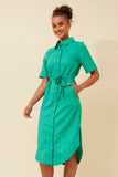 CKM Kardia Linen Blend Shirt Dress Emerald