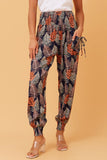 CKM Leaf Print Boho Harem Pants Navy