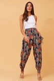 CKM Leaf Print Boho Harem Pants Navy