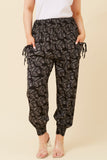 CKM Leaf Print Boho Harem Pants Black