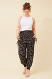 CKM Leaf Print Boho Harem Pants Black