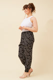 CKM Leaf Print Boho Harem Pants Black