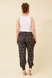 CKM Leaf Print Boho Harem Pants Black