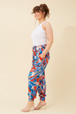 CKM Leaf Print Harem Pants Multi Blue