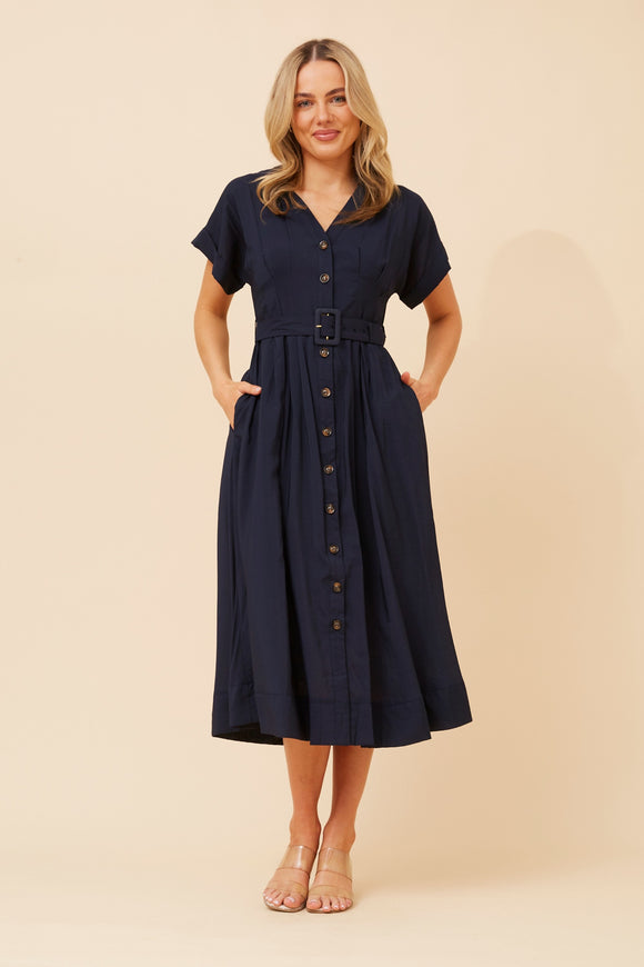 CKM Leanza Shirt Midi Dress Navy
