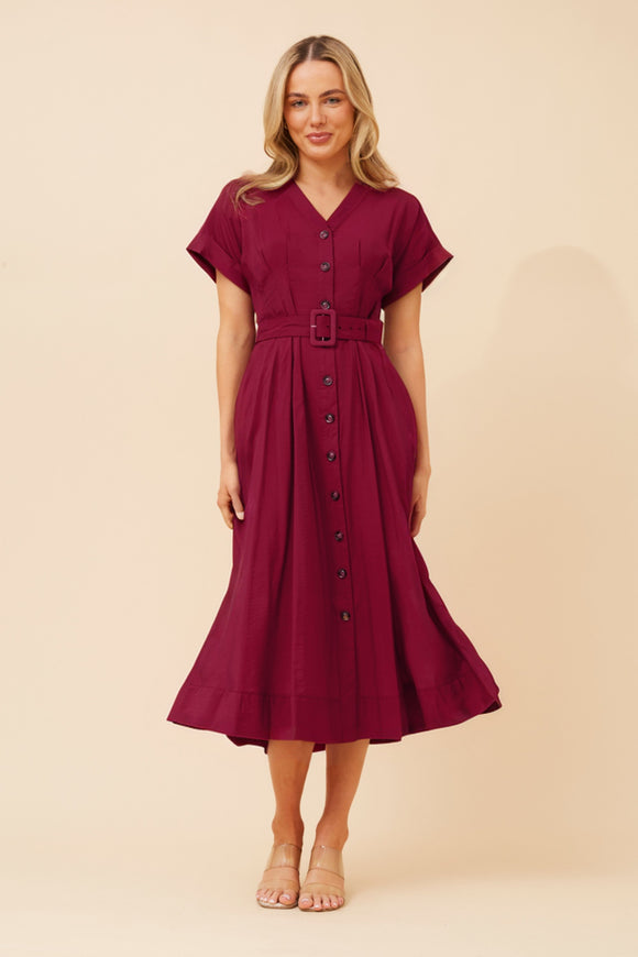 CKM Leanza Shirt Midi Dress Rich Red