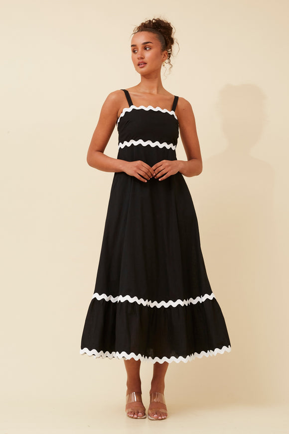 CKM Makenna Ric Rac Maxi Dress Black